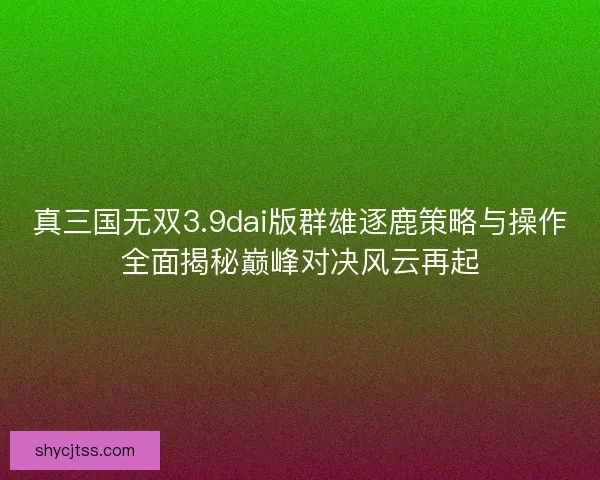真三国无双3.9dai版群雄逐鹿策略与操作全面揭秘巅峰对决风云再起