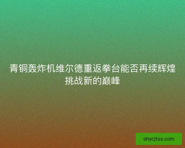 青铜轰炸机维尔德重返拳台能否再续辉煌挑战新的巅峰