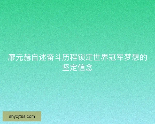 廖元赫自述奋斗历程锁定世界冠军梦想的坚定信念