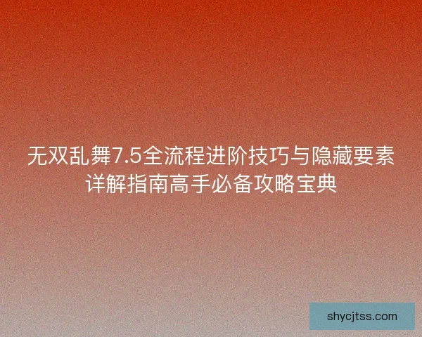 无双乱舞7.5全流程进阶技巧与隐藏要素详解指南高手必备攻略宝典